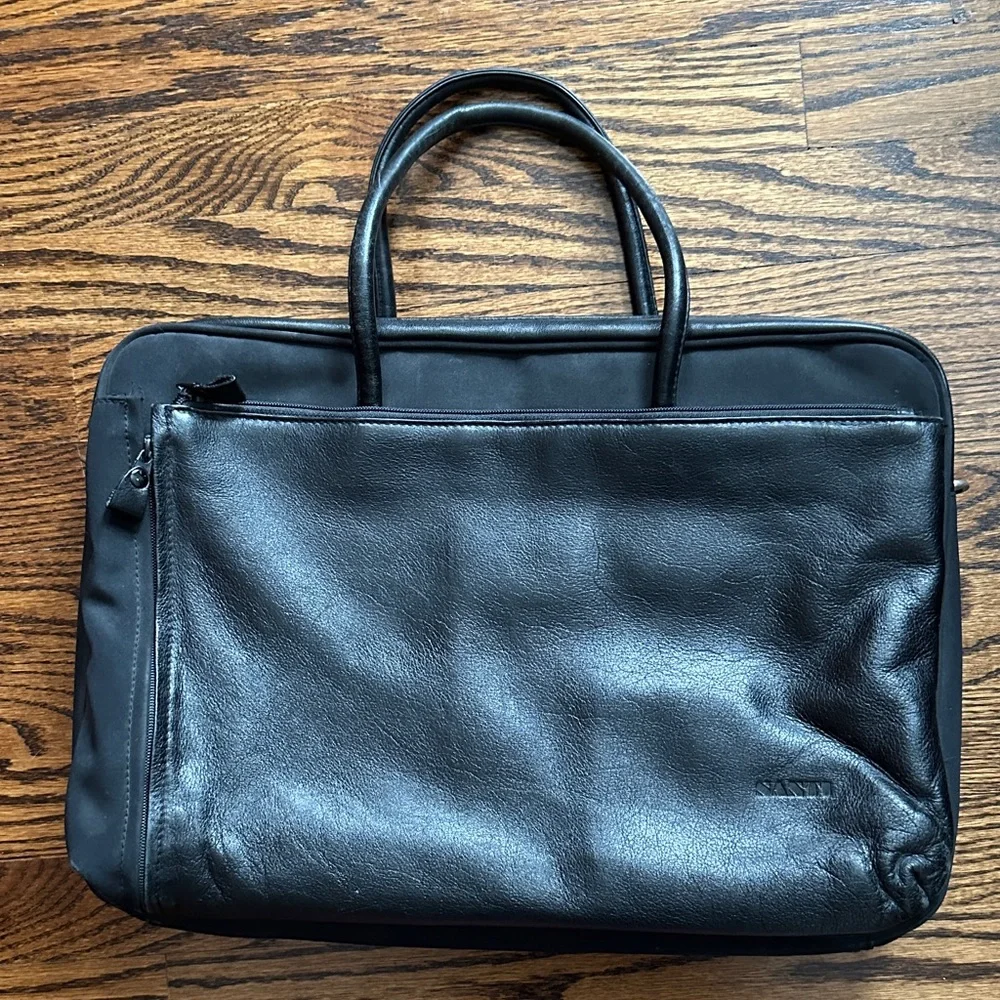 Santi Black Leather Laptop Bag 16”x12”5” with many pockets